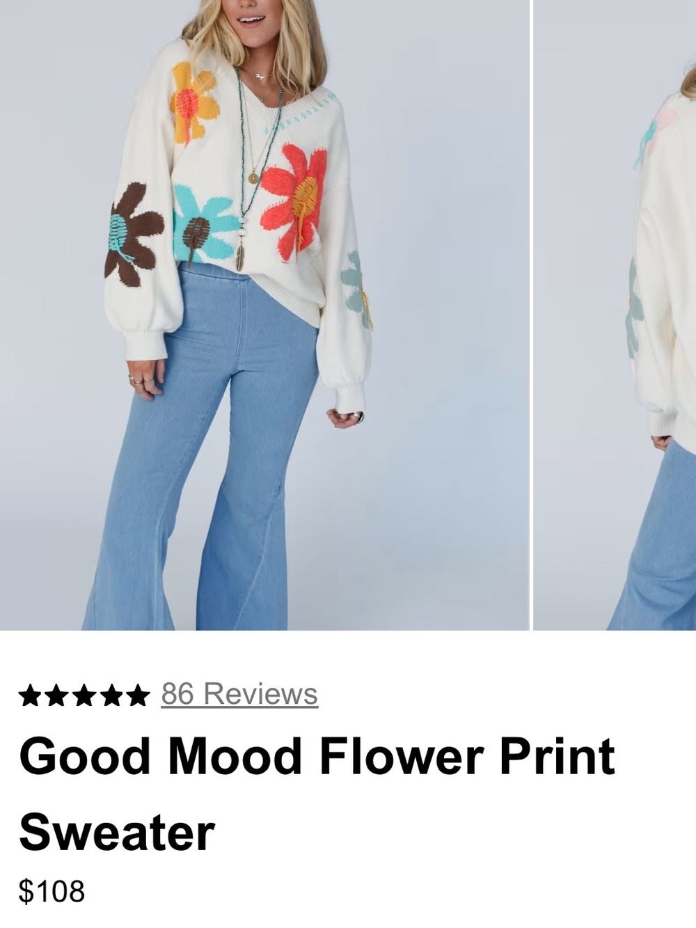 POL Boho Good Mood Flower Sweater in OVERSIZED Medium - Picture 2 of 14
